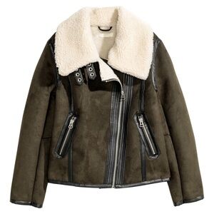 H&M Vegan Suede Shearling Biker Jacket